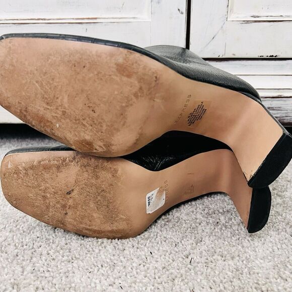 Express Black Croc Embossed Vegan Leather Square Toe Heeled Ankle Boots Size 8.5 - Picture 6 of 8